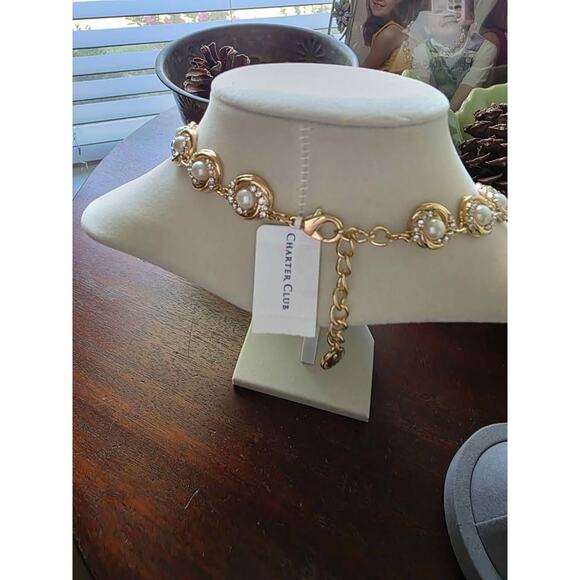 NEW Charter Club Gold-Tone Pavé & Imitation Pearl All-Around Collar Necklace. - Picture 3 of 5